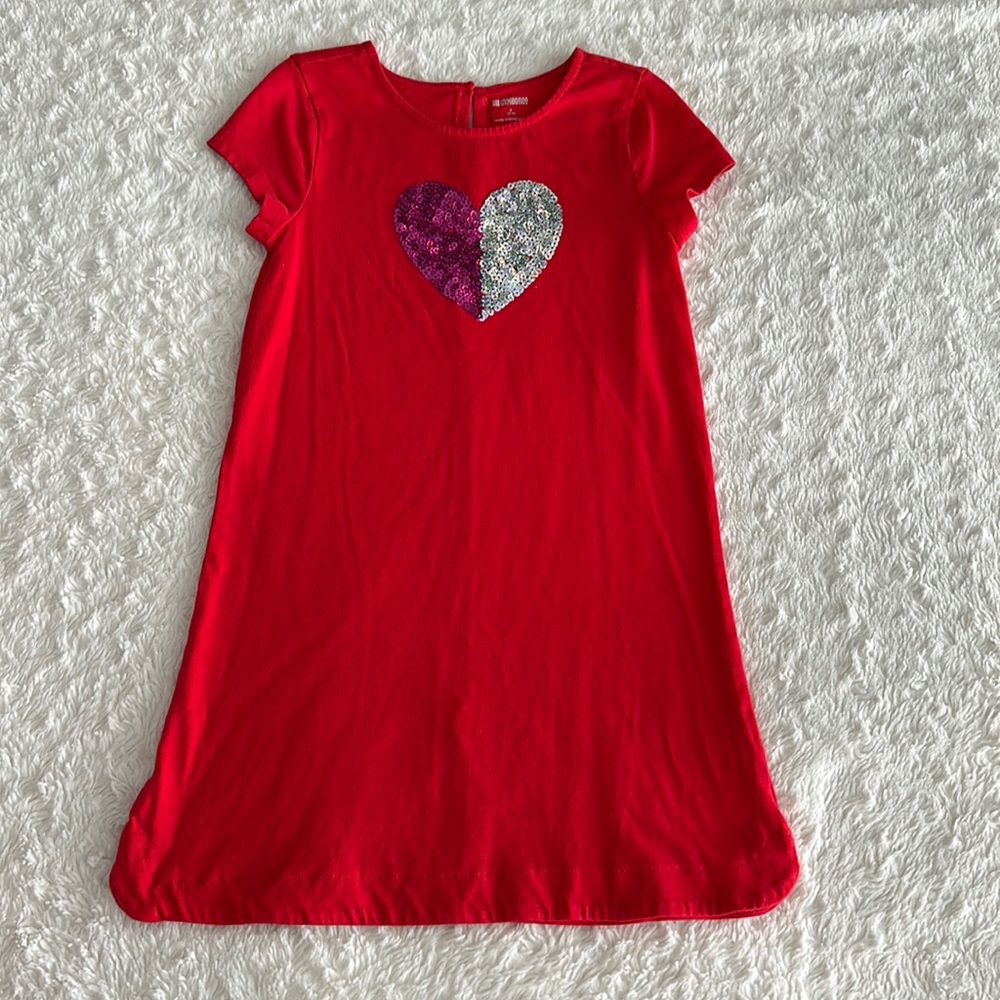Gymboree girls size S 5-6 red short sleeve knit sequin heart dress Valentine